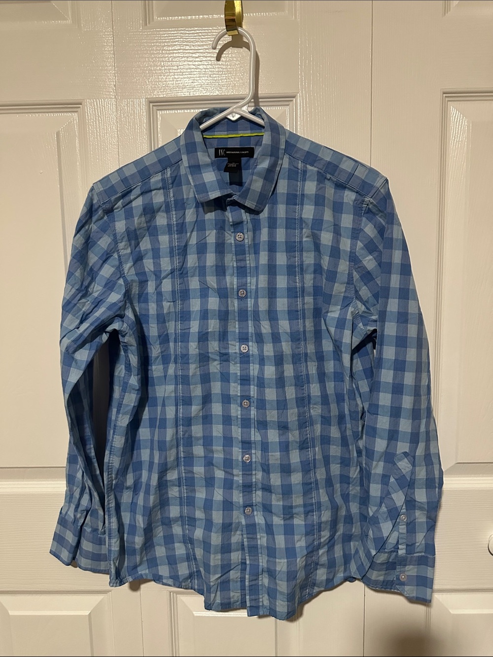 Inc Men’s Light and Medium Blue Checked Button-Down Long Sleeve Shirt